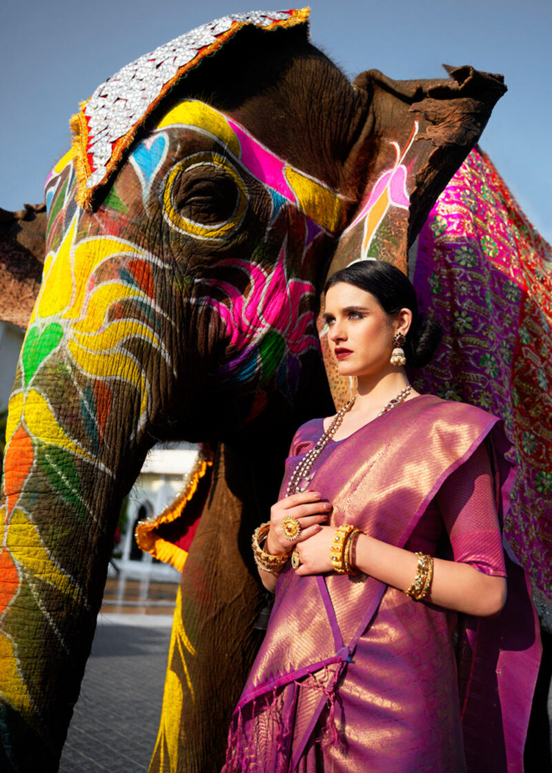 Royal Purple wine Woven Kanjivaram Saree - Image 2