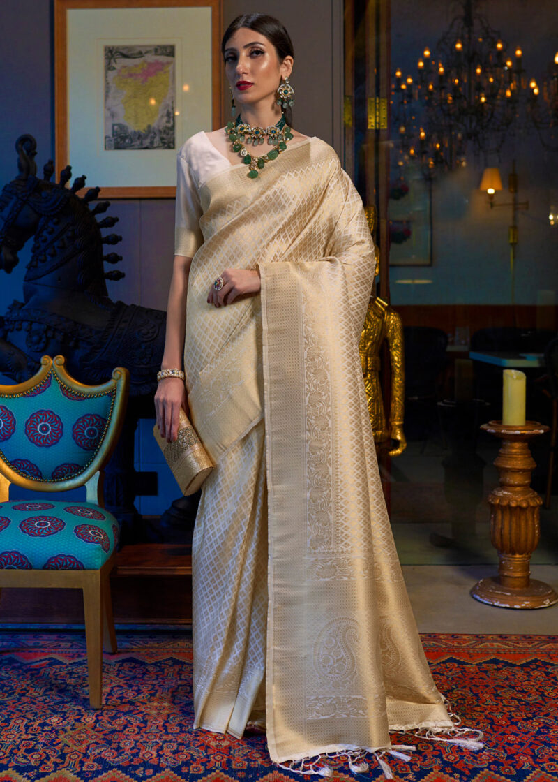 Royal Princess Golden White Woven Kanjivaram Saree - Image 2