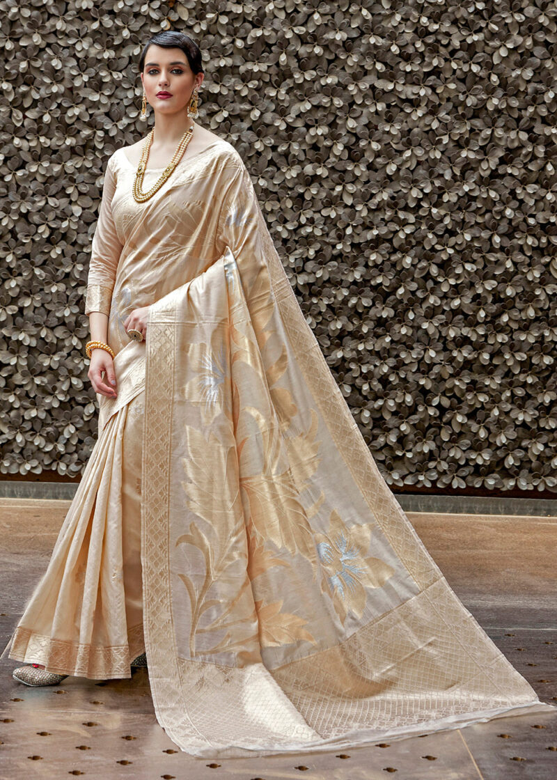 Ivory And Gold Zari Work Banarasi Saree