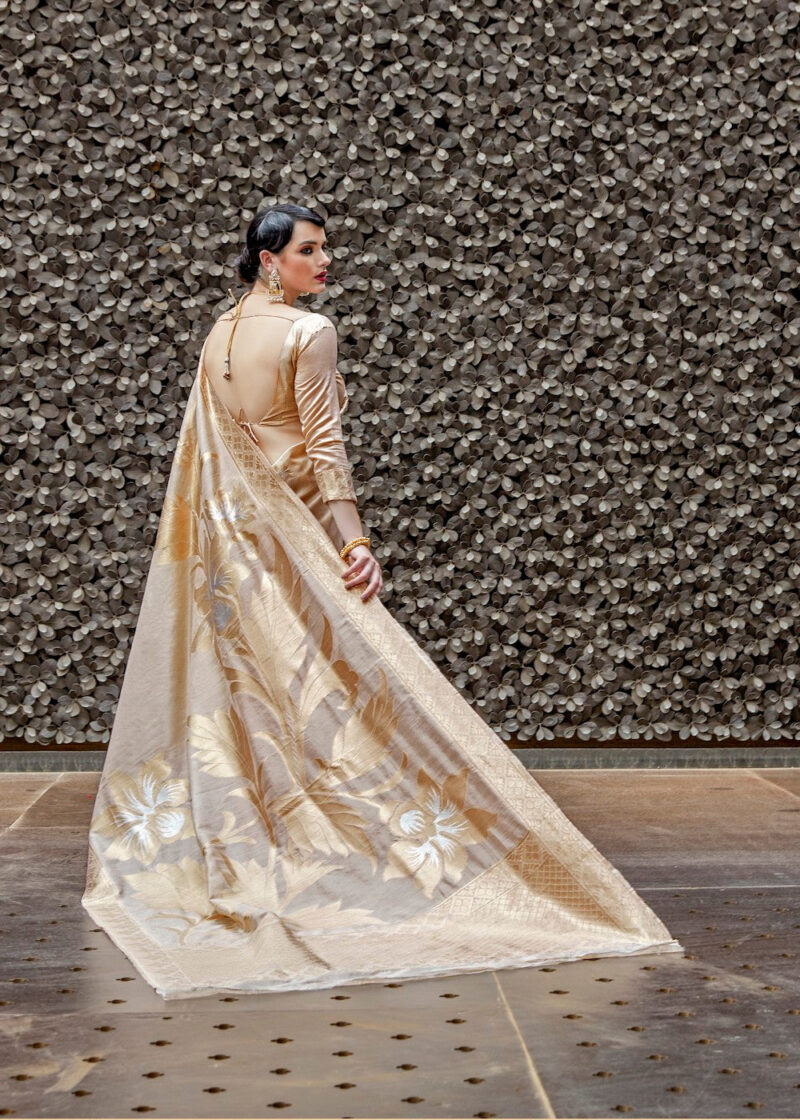 Ivory And Gold Zari Work Banarasi Saree - Image 2